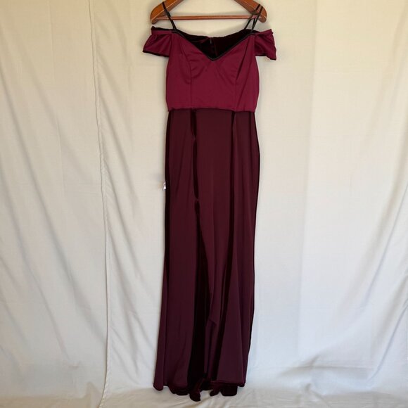 XSCAPE Burgundy Stretch Velvet Bardot Sweetheart Neck Formal Maxi Dress Size 14 - Picture 13 of 16